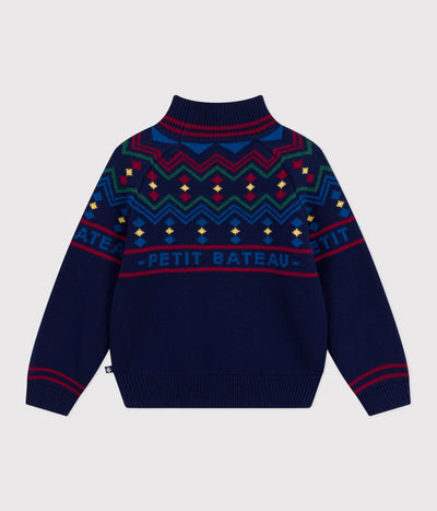 CHILDREN'S HIGH-NECKED JUMPER IN PATTERNED WOOL AND COTTON