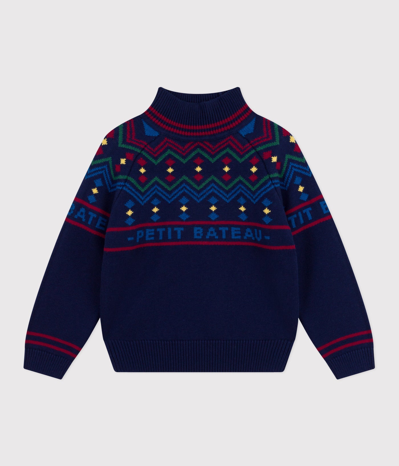 CHILDREN'S HIGH-NECKED JUMPER IN PATTERNED WOOL AND COTTON