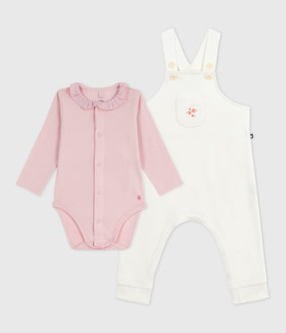 BABY GIRL'S ORGANIC COTTON DUNGAREES AND BODYSUIT 2-PC SET