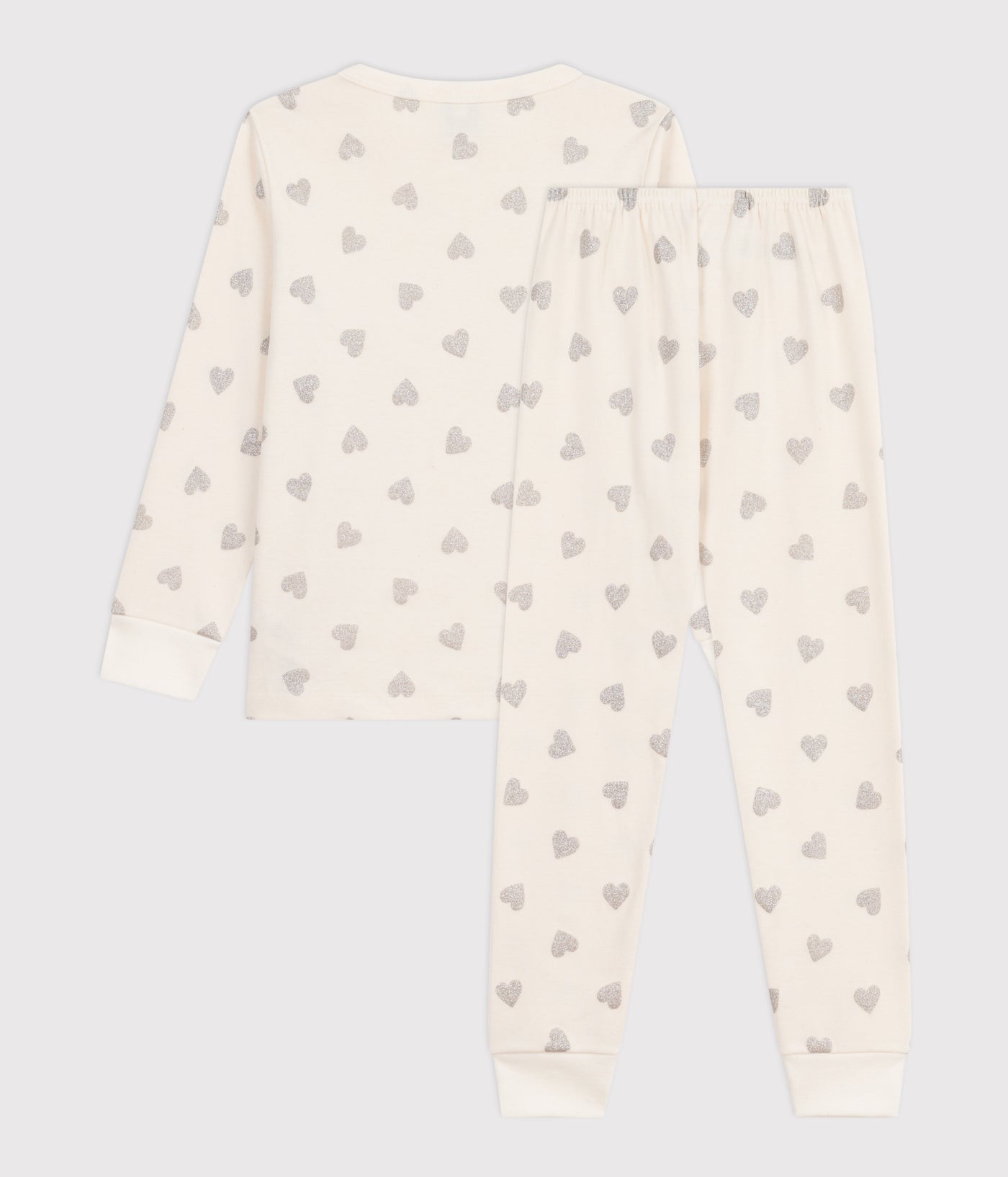 CHILDREN'S SILVERY HEART PRINT COTTON PYJAMAS