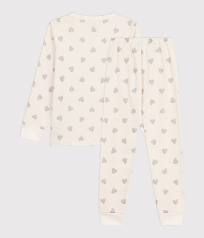 CHILDREN'S SILVERY HEART PRINT COTTON PYJAMAS