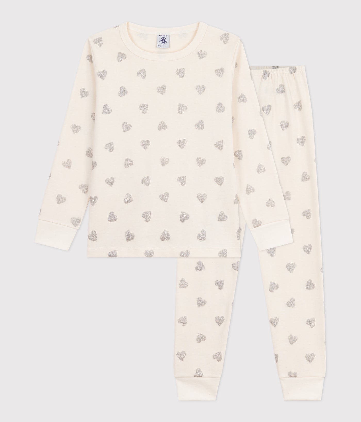 CHILDREN'S SILVERY HEART PRINT COTTON PYJAMAS
