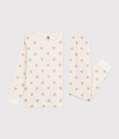 CHILDREN'S SILVERY HEART PRINT COTTON PYJAMAS