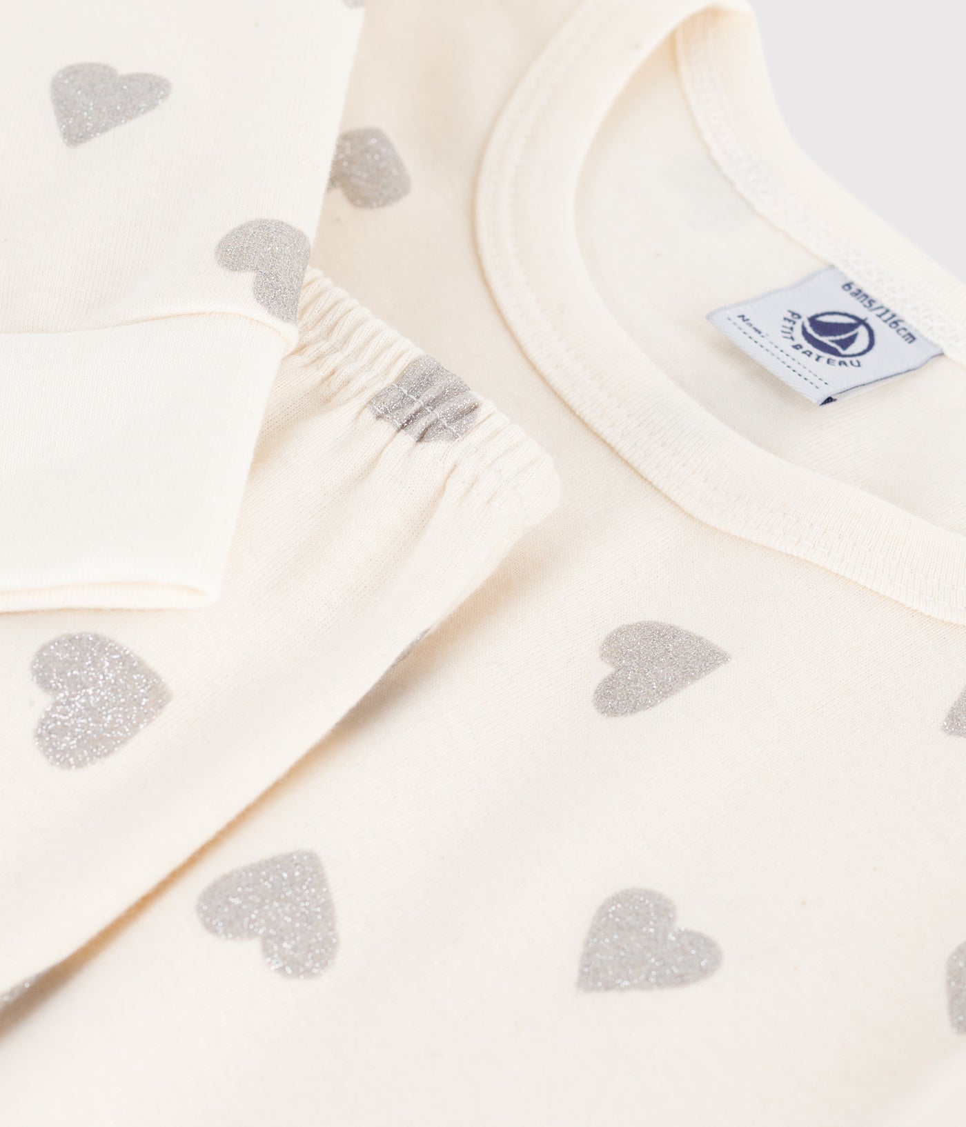 CHILDREN'S SILVERY HEART PRINT COTTON PYJAMAS