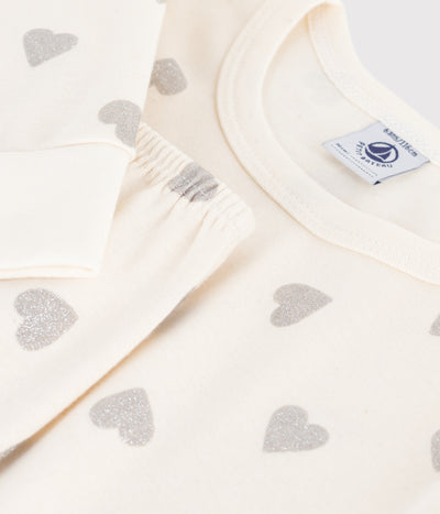 CHILDREN'S SILVERY HEART PRINT COTTON PYJAMAS