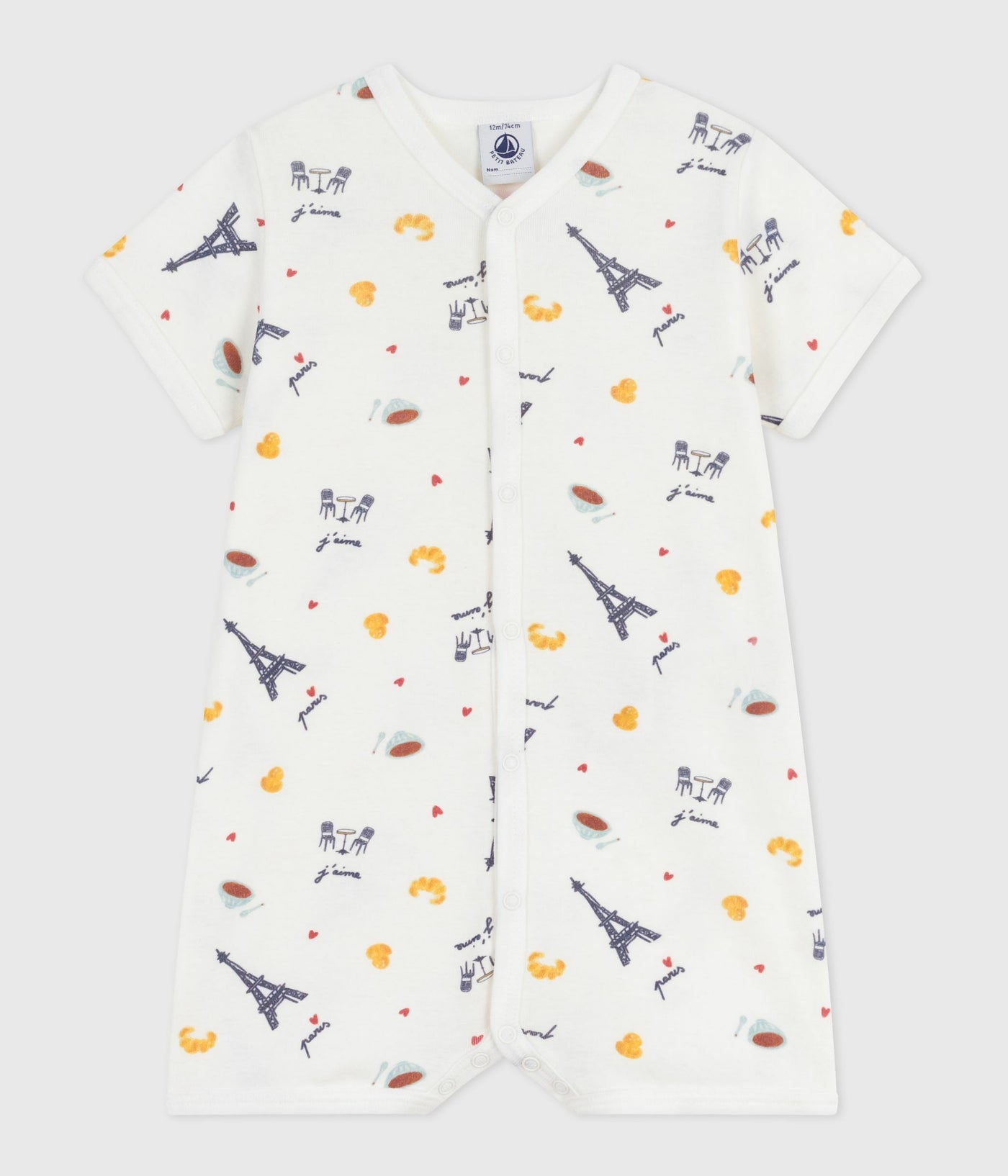 BABIES' PARIS PRINT COTTON PLAYSUIT WITH A COLLAR