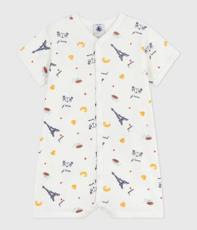 BABIES' PARIS PRINT COTTON PLAYSUIT WITH A COLLAR