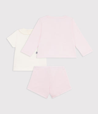 BABY GIRL'S ORGANIC COTTON CARDIGAN, TOP AND SHORTS 3-PC SET
