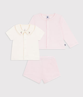 BABY GIRL'S ORGANIC COTTON CARDIGAN, TOP AND SHORTS 3-PC SET