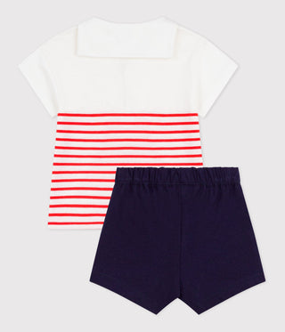 BABY BOY'S ORGANIC COTTON SAILOR COLLAR T-SHIRT AND SHORTS 2-PC SET