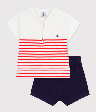 BABY BOY'S ORGANIC COTTON SAILOR COLLAR T-SHIRT AND SHORTS 2-PC SET