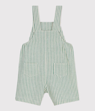BABY BOY'S SHORT-LEGGED STRIPY COTTON/LINEN DUNGAREES