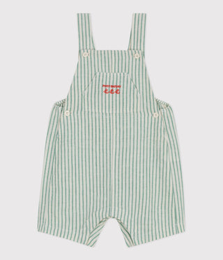 BABY BOY'S SHORT-LEGGED STRIPY COTTON/LINEN DUNGAREES