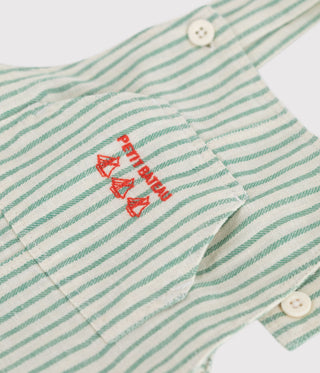 BABY BOY'S SHORT-LEGGED STRIPY COTTON/LINEN DUNGAREES