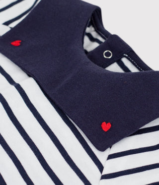 BABY GIRL'S COTTON BLOUSE IN BRETON STRIPES WITH EMBROIDERED COLLAR