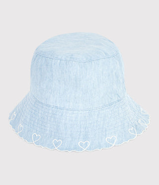 GIRL'S LIGHTWEIGHT COTTON CHAMBRAY WIDE-BRIMMED FLOPPY HAT