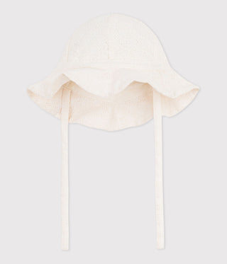 BABY GIRL'S ORGANIC COTTON POPLIN AND BRODERIE ANGLAISE WIDE BRIMMED