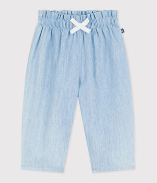 BABY GIRL'S COTTON CHAMBRAY PANTS