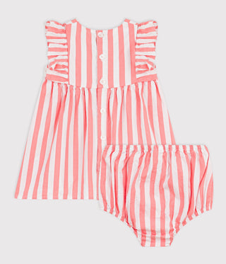BABY GIRL'S COTTON SLEEVELESS DRESS WITH STRIPY BLOOMERS
