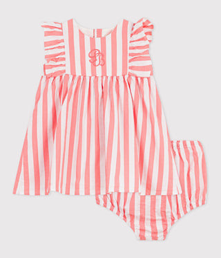 BABY GIRL'S COTTON SLEEVELESS DRESS WITH STRIPY BLOOMERS
