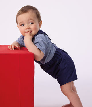 BABY BOY'S COTTON TWILL SHORTS WITH STRAPS