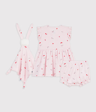 NEWBORN BABY GIRL'S COTTON DRESS AND TOY 2-PC GIFT SET