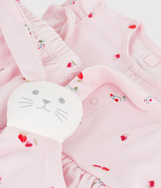 NEWBORN BABY GIRL'S COTTON DRESS AND TOY 2-PC GIFT SET