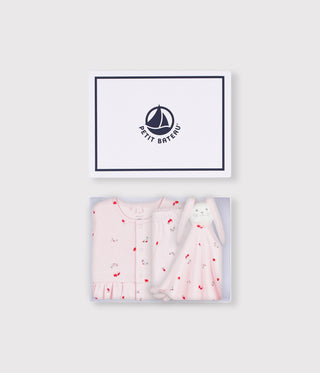 NEWBORN BABY GIRL'S COTTON DRESS AND TOY 2-PC GIFT SET