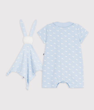 NEWBORN BABY BOY'S ORGANIC COTTON ROMPERS AND TOY 2-PC GIFT SET