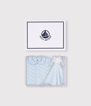 NEWBORN BABY BOY'S ORGANIC COTTON ROMPERS AND TOY 2-PC GIFT SET