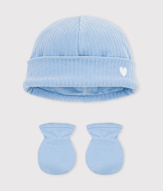 NEWBORN BABY UNISEX ORGANIC COTTON BEANIE AND MITTENS SET