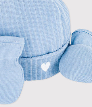 NEWBORN BABY UNISEX ORGANIC COTTON BEANIE AND MITTENS SET