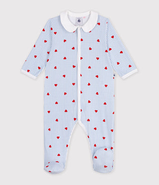 BABY UNISEX HEART-PRINT ORGANIC COTTON PYJAMA SUIT WITH A COLLAR