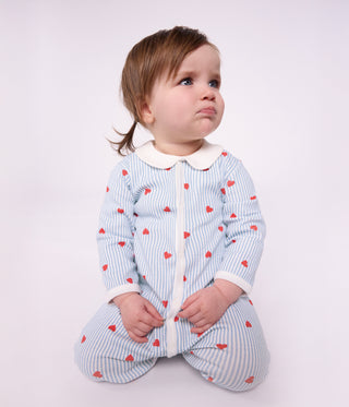 BABY UNISEX HEART-PRINT ORGANIC COTTON PYJAMA SUIT WITH A COLLAR