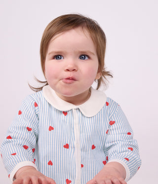 BABY UNISEX HEART-PRINT ORGANIC COTTON PYJAMA SUIT WITH A COLLAR