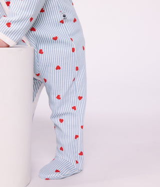 BABY UNISEX HEART-PRINT ORGANIC COTTON PYJAMA SUIT WITH A COLLAR