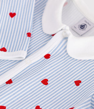 BABY UNISEX HEART-PRINT ORGANIC COTTON PYJAMA SUIT WITH A COLLAR