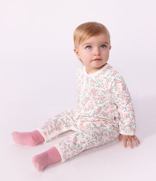 BABY GIRL'S FOOTLESS FLEECE SLEEPSUIT WITH A FLORAL PRINT