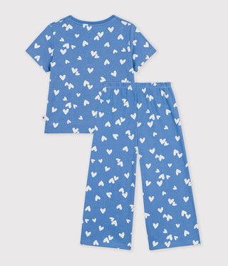 GIRL'S WIDE-LEG COTTON PYJAMAS WITH HEARTS