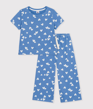 GIRL'S WIDE-LEG COTTON PYJAMAS WITH HEARTS
