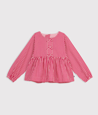 GIRL'S LONG-SLEEVED STRIPY ORGANIC COTTON BLOUSE