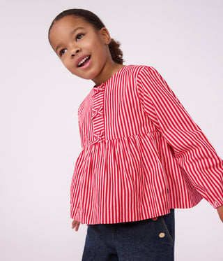 GIRL'S LONG-SLEEVED STRIPY ORGANIC COTTON BLOUSE