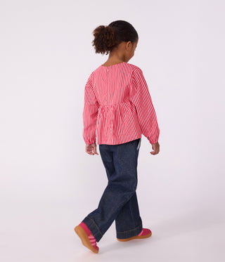 GIRL'S LONG-SLEEVED STRIPY ORGANIC COTTON BLOUSE