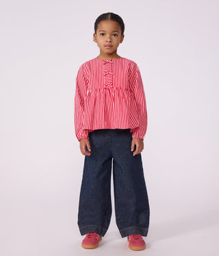 GIRL'S LONG-SLEEVED STRIPY ORGANIC COTTON BLOUSE