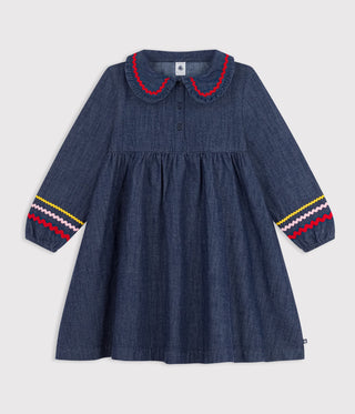 GIRL'S PLAIN, LONG-SLEEVED DENIM DRESS
