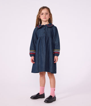 GIRL'S PLAIN, LONG-SLEEVED DENIM DRESS