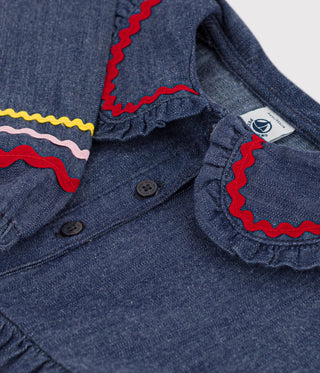 GIRL'S PLAIN, LONG-SLEEVED DENIM DRESS