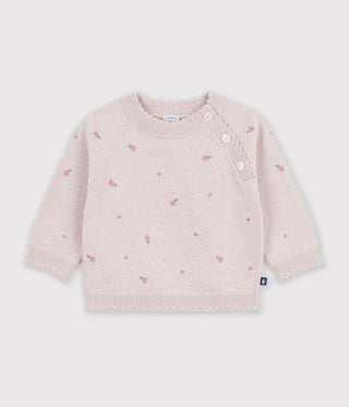 BABY GIRL'S JUMPER IN WOOL AND COTTON WITH EMBROIDERED FLOWERS
