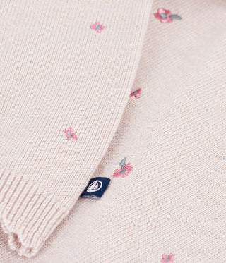 BABY GIRL'S JUMPER IN WOOL AND COTTON WITH EMBROIDERED FLOWERS