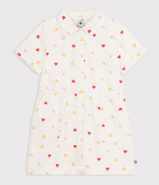 GIRL'S SHORT-SLEEVED COTTON DRESS PRINTED WITH HEARTS